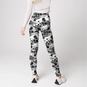 Leggings Tropical moderne noir et blanc sur l'île Haiwaii