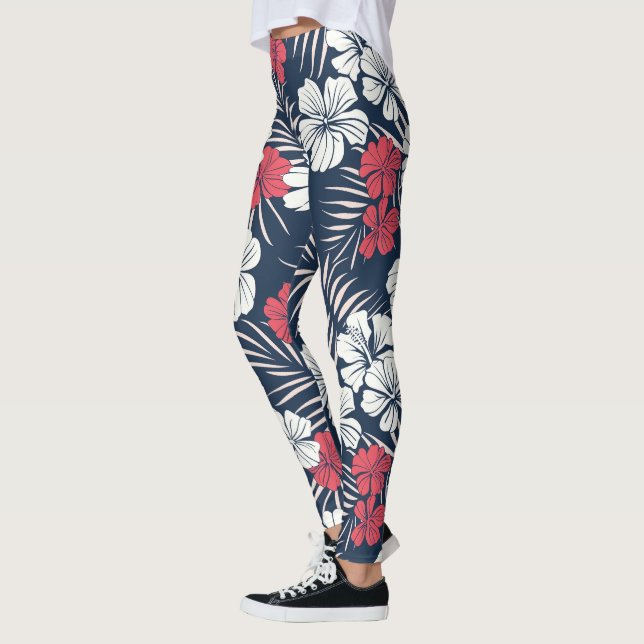 Leggings Tropical Pink and Navy Floral (Gauche)