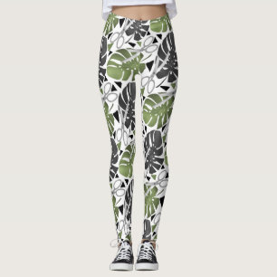 Leggings Tropical print monstera leaves scissors jungle exo