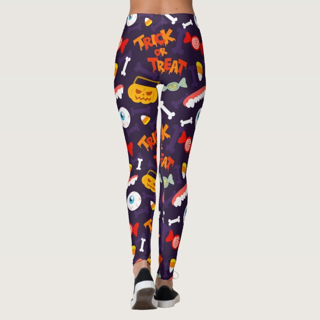 Leggings Trou ou traiter mignon Monstres Citrouilles Hallow (Dos)