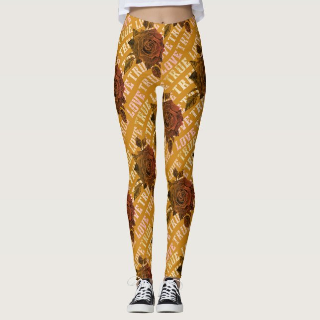 Leggings True Love Rose Romantique Saint Valentin B&W (Devant)