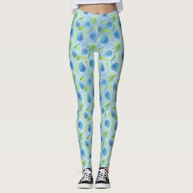 Leggings Tulipes bleues et vertes (Devant)