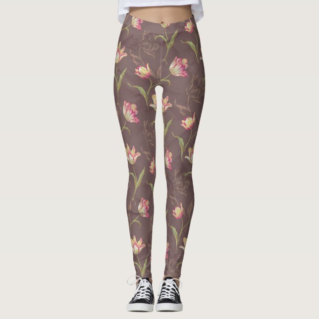 Leggings Tulipes dépliant crémeuse rose foncé version (Devant)