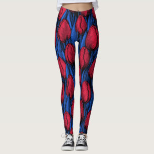 Leggings Tulipes en rouge et bleu
