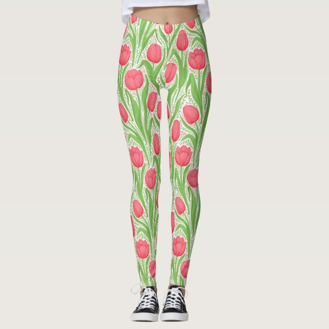 Leggings Tulipes en rouge et vert (Devant)