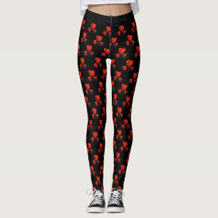 Leggings Tulipes rouges sur fond noir personnalisable ajust