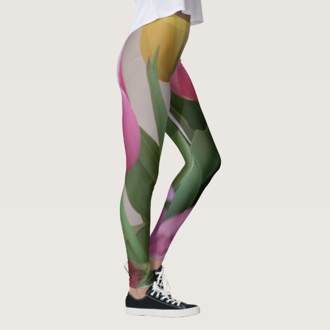 Leggings Tulipes Vert rose Fleurs Jaunes Jambes Florales (Droite)