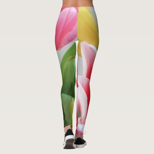 Leggings Tulipes Vert rose Fleurs Jaunes Jambes Florales (Dos)