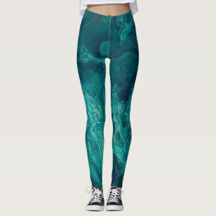 Leggings Turquoise acrylique pourrissant l'art liquide Abst