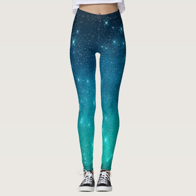Leggings Turquoise and blue gradient starry celestial  (Devant)