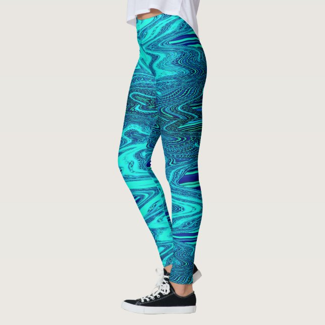Leggings Turquoise Bleu Vagues Abstrait Art Moderne Cute (Gauche)