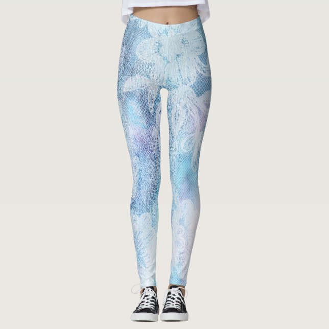Leggings Turquoise de bleu d'aquarelle de texture de (Devant)