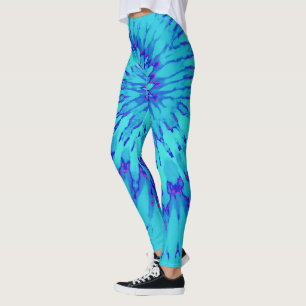 Leggings Turquoise et Bleue avec Teinture Magenta Spirale