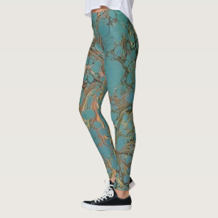 Leggings Turquoise et Or, Marbré.