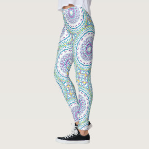Leggings Turquoise et violet Mandala Motif