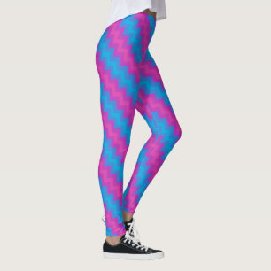 Leggings Turquoise Magenta Bleu Clair Chevron Diagonal