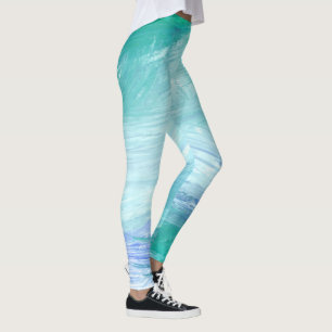 Leggings Turquoise moderne Bleu Vert Abstrait Brush Strokes