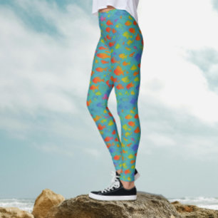 Leggings Turquoise Ocean Tropical Fish Motif d'aquarelle