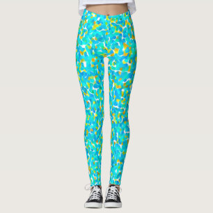 Leggings Turquoise Vert Bleu Jaune Abstrait Motif