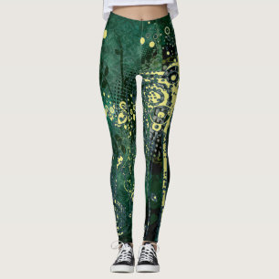 Leggings Turquoise vert et jaune Abstrait Motif Grunge