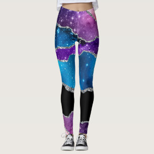 Leggings Turquoise violet argenté noir marbré Agate et Part