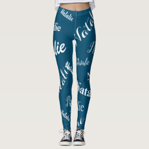 Leggings Typographie de nom personnalisée Police Ocean Blue