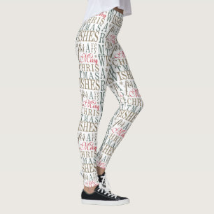 Leggings Typographie de souhaits chauds Rouge/Vert/Blanc ID