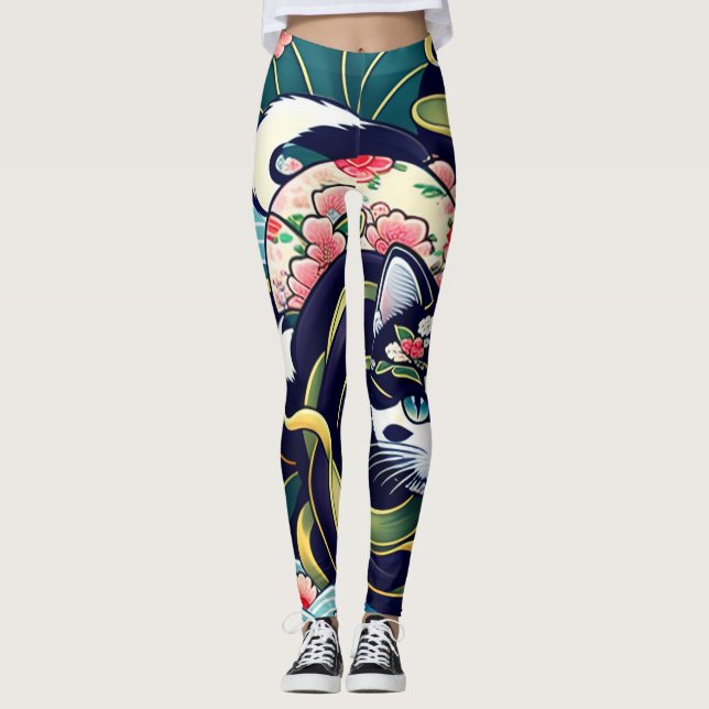 Leggings Ukiyo-e Punk city KIMONO Cats Leggings-THE  其の参 (Devant)