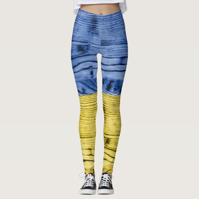 Leggings Ukraine drapeau bleu jaune motif de texture de boi (Devant)