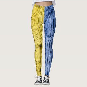 Leggings Ukraine drapeau jaune bleu bois texture motif jamb