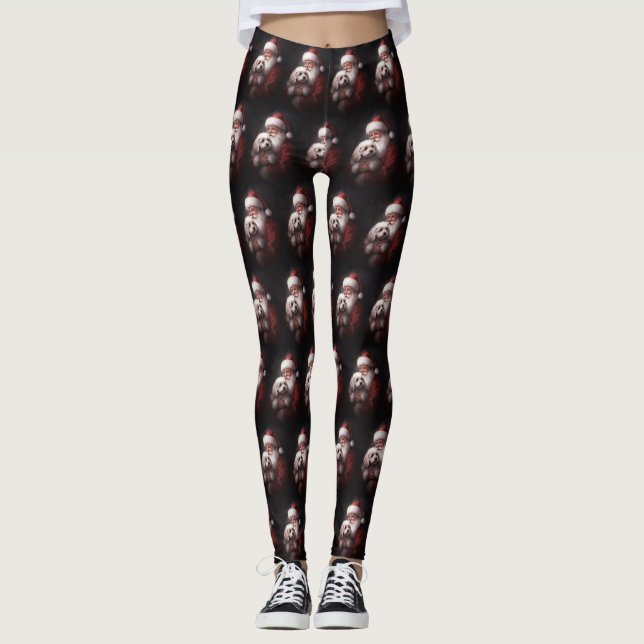 Leggings Un caniche au Père Noël Festif (Devant)