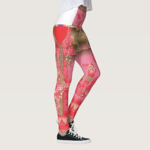 Leggings un design d'arrière - plan rose et or avec un roug