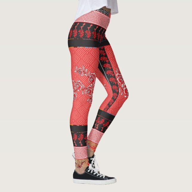 Leggings un design de papier peint rouge et noir (Droite)