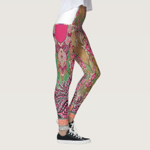 Leggings un design d'un motif paisley rose et marron