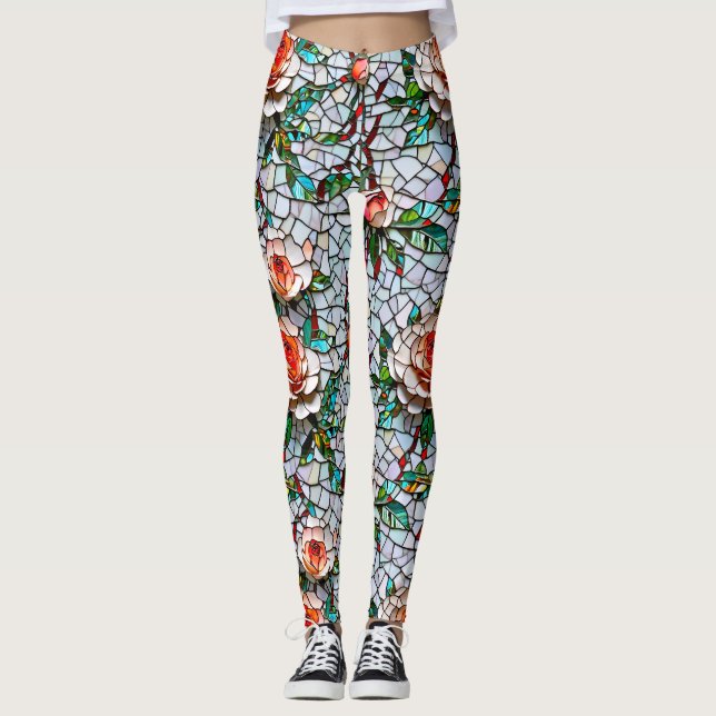 Leggings Un Joli Modèle Floral De Faux Mosaïque (Devant)