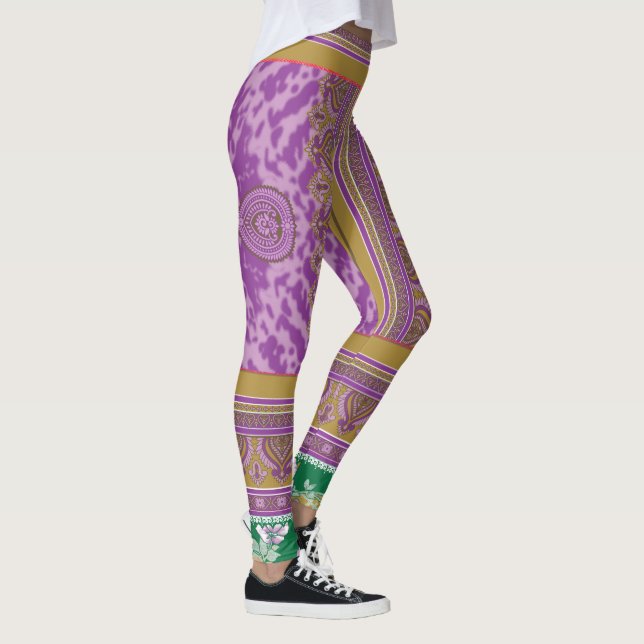 Leggings un motif de point de croix avec un b pourpre et ja (Droite)