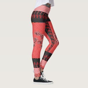 Leggings un motif rouge et noir avec des fleurs