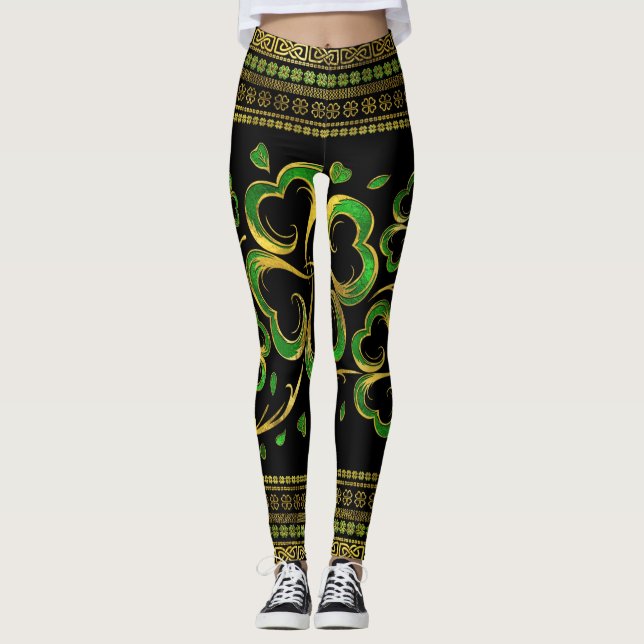 Leggings Un Shamrock irlandais à quatre feuilles de trèfle  (Devant)
