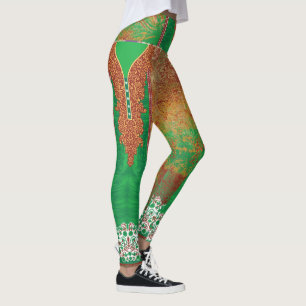 Leggings un tableau d'un champ vert avec une bordure orange
