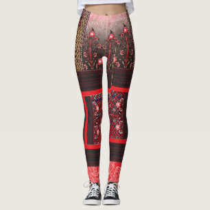 Leggings un tableau rouge et noir au coeur rouge