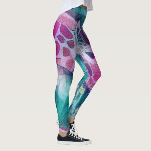 Leggings Une girafe rose et Turquoise Abstraite faune