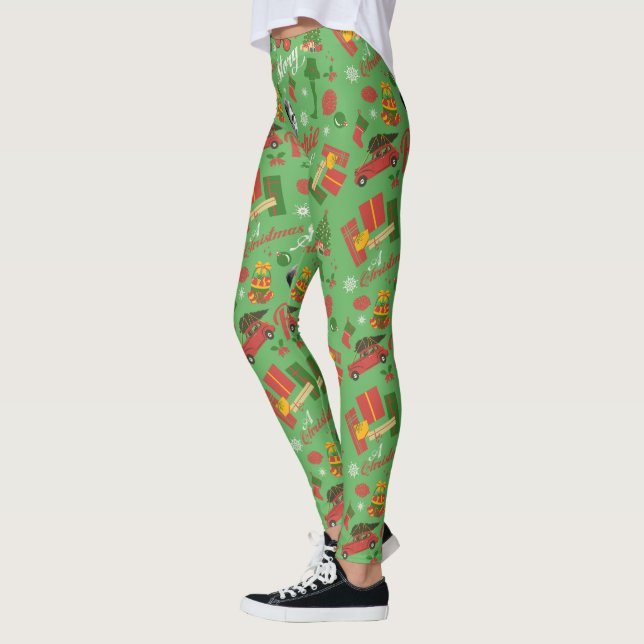 Leggings Une histoire de Noël Motif d'icône verte (Gauche)