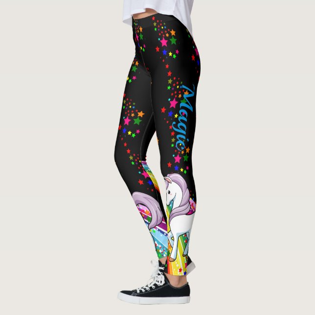LEGGINGS Unicorn Rainbow Magic Pants Women Black (Left)