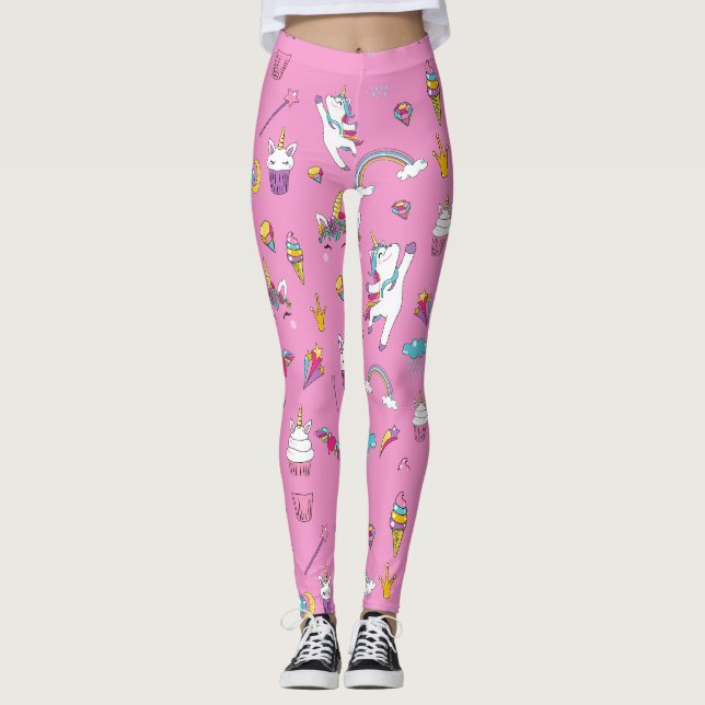 Leggings Unicorne Fan Club motif rose (Devant)