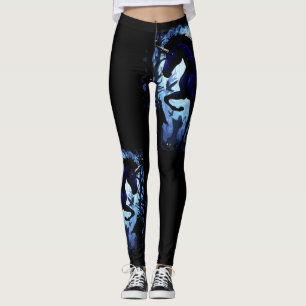 Leggings Unicorne Fée magique noire dans la forêt noire