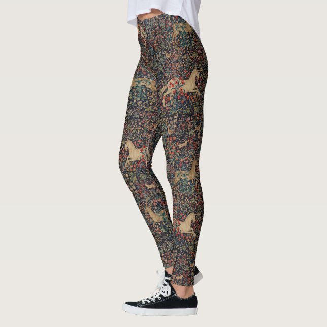 Leggings Unicorne médiévale Midnight Floral Garden (Gauche)