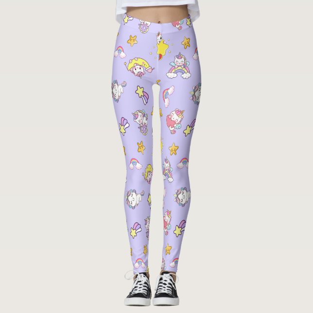 Leggings Unicorne Rainbow Star Lumière Purple Thème (Devant)