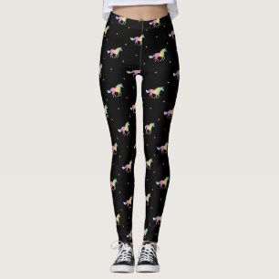 Leggings Unicornes arc-en-ciel et Motif Gold Star