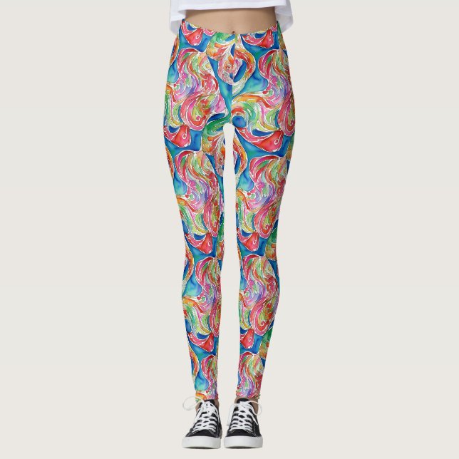 Leggings Unique Art Abstrait Rainbow Watercolor Motif (Devant)