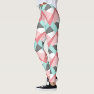 Leggings Unique Motif d'Art Vert Corail Rose Mint